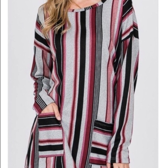 Oversized STRIPED PRINT TUNIC TOP /W SIDE POCKETS - Picture 3 of 8